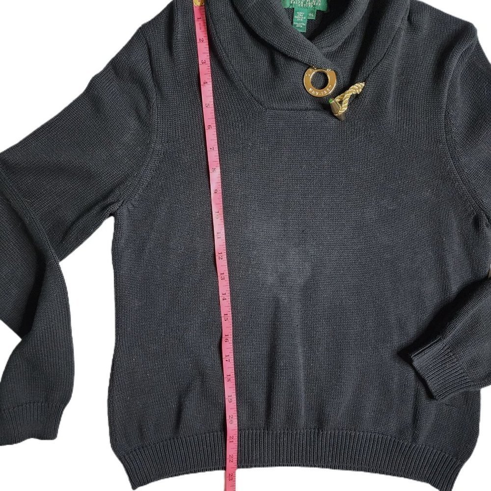 𝅺GORGEOUS Black Lauren By Ralph Lauren Cotton Pullover Sweater with Gold Toggle - Picture 3 of 7